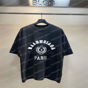 22ss Men Designers t shirts tee Paris DESTROYED letter print short sleeve Crew Neck Streetwear black xinxinbuy XS-L272g