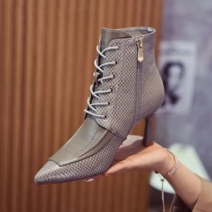 Boots Snake Print Sexy Women s Pointed Toe Stiletto Fashion Black Gray White Side Zipper Street Shoe Bota Feminina 231007