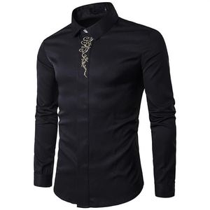 Męskie koszule Casual Black Print Luksusowa sukienka 2021 Mężczyzn Tuxedo Shirt Slim Fit Party PROM260P