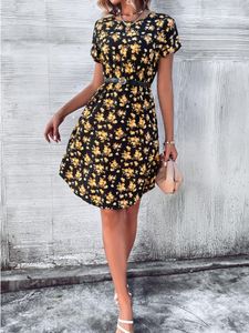 Partykleider LiTi Frauen Literarisches Retro Sen System Wind Gedrucktes Puppenkragen Einstufiges Kleid Böhmischer Kurzer Frühling