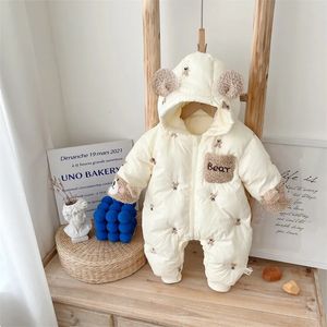 Rompers Hooded Baby Winter Clothes Boy Girl Thicken Cotton Padded Korean Style Jumpsuit varm baby Romper Born Artikel Stuff 231007