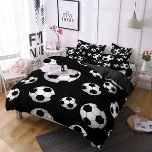 Zestawy pościeli proste piłka sportowa czarna biała pościel King size piłka nożna Zestaw 3d Chic Boy Bedroom Decor Decor Football Cover Sets 231007