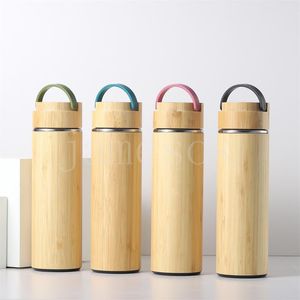Bambusowe próżniowe butelki z wodą 450 ml termos stali nierdzewnej z sitko herbaty do biura de742