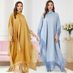 Vestidos casuais roupas do oriente médio mulheres borlas comprimento total vestido muçulmano islâmico solto abaya kaftan dubai moda vestido marroquino robe