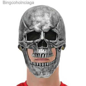 テーマコスチュームReneecho Halloween Party Adult SrとGolden Skull Masks Full Head Latex Mask Ghost Cosplay Propsl231008のための怖いスケルトンマスク