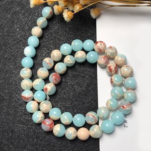 Loose Gemstones Natural Serpentine Jasper Stone Snake Skin Beads Smooth Round Blue Perle Needlework For Jewelry Making DIY Bracelet Necklace
