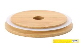 100 tampas de tampa de bambu 70mm 88mm tampa de frasco de pedreiro de madeira reutilizável com furo de palha e selo de silicone DHL Delivery5689254