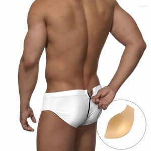 Roupa de banho masculina 2023 sexy zíper nadar briefs praia calças surf maiô de cintura baixa acolchoado push-up maiôs de natação