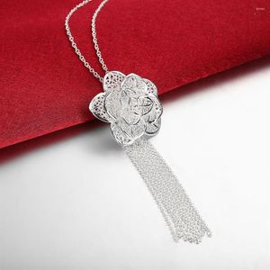 Pingentes 925 colar de prata esterlina para mulheres retro lindas flores pingente 18 polegadas presente de natal jóias de casamento de alta qualidade
