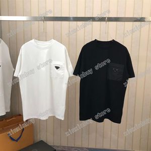 21SS男性印刷されたTシャツポロスデザイナートライアングルポケットパリ服短袖シャツタグルーズスタイルブラック203f