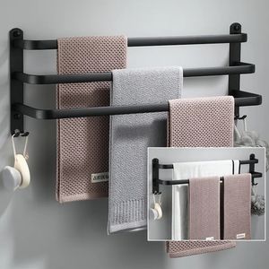 Towel Racks Towel Rack Wall Mounted 30-60CM Multi Rod Hanger Bathroom Space Aluminum Shelf Multilayer Layer With Hook Towel Bar Hook Holder 231007