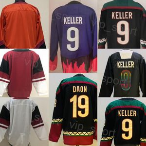 Mens Hockey Reverse Retro Jersey 9 Clayton Keller 19 Shane Doan Stadium Series Centennial Classic 100º Aniversário Costurado Preto Laranja Vermelho Roxo Branco Equipe