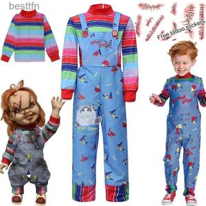 Theme Costume Movie Kids Chucky Cosplay Child S Play Cosplay Come Uniform Top Rompers Outfits Tattoo Sticker Halloween Come for KidsL231007