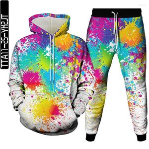 Tute da uomo Donna Nero Bianco Colorato Art Graffiti Vernice Stampa 2 pezzi Set Uomo Felpe con cappuccio Pantaloni Tuta Tuta da donna Abbigliamento casual