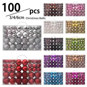 Juldekorationer 100 st julbollar Saksäkra Unbreakable 6/4/3cm Plastbollar Baymbbles Bulk Julprydnader Set för träddekorationer 231006