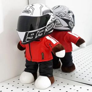 Decompression Toy 30cm Cool Motorcycle Bear Plush Toys With Helmet Creative Locomotive Racing Bears Doll Soft Car Decor Pillow Kids Boys Gifts 231007