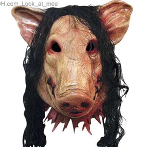 Partymasken Halloween Gruselmaske Neuheit Schweinekopf Horror mit Haarmasken Caveira Cosplay Kostüm Realistisches Latex Festivalzubehör Wolfsmaske Q231007