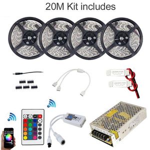 20m rgbw rgb wifi led flex strip kit smd 5050 2835 ip65 à prova dip65 água tiras ruban música modo de tempo controlador 12v fonte alimentação ada3149