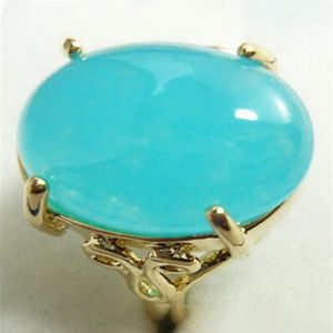 Anello intero ellittico con giada azzurro cielo placcato oro giallo misura 6 7 8 9287I