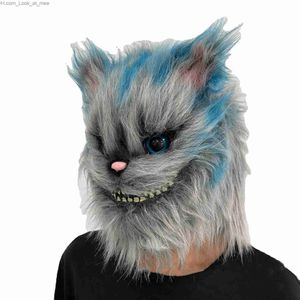 Maschere per feste Anime Cheshire Cat Maschera Cosplay Costume Casco in lattice Animale divertente Halloween Festa di Natale Puntelli di Carnevale Q231007