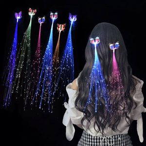 Led Rave Toy Schmetterling LED Licht Glasfaser Haarverlängerung Haarspange Party Licht Blitz Clip Zopf Bar Haarnadel Perücke Halloween Weihnachten