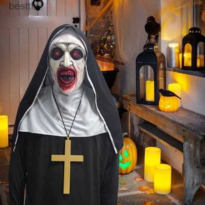 Tematdräkt 2023 Skräck nunna maskhuvudscarf Sile Full Head Cap Horror Mask Party Cosplay Props Mask Halloween Latex Headscarf Nun Maskl231007