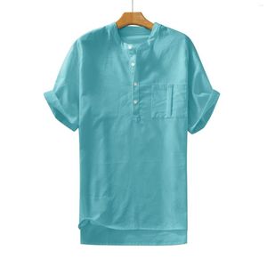 Men's T Shirts Medium Mens Pin Striped Dress Men Summer Linen Cotton Button Short Sleeves Long Sleeve Fitted