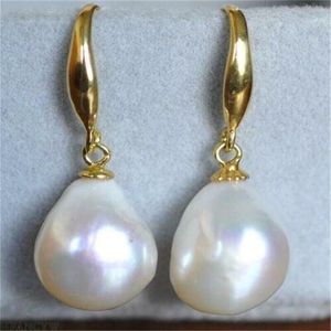 Hoop Huggie äkta AAA South China Sea White Baroque Pearl Earrings Yellow Gold Fine Jewelryjewelry Making 231005