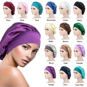 Women Satin Wide-brimmed Sleeping Hat Night Sleep Cap Hair Care Bonnet Nightcap Men Unisex Cap bonnet Shower Silk Head Wrap274W