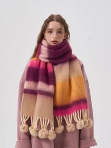 Шарфы Корейский простой полосатый шарф ручной работы с кистями для волос для женщин осень-зима акриловая шаль на шею женская 231007