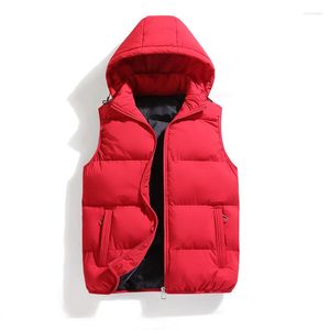 Gilet da uomo Autunno Inverno Gilet da uomo Tinta unita Giacca senza maniche con cappuccio Moda coreana imbottito S Gilet caldo spesso L-4XL