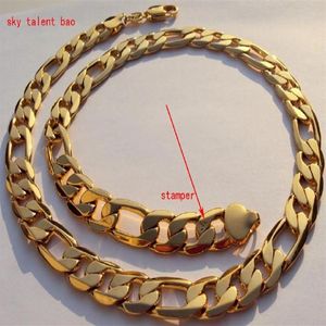 Nya män tung 12mm stämpel 24k Real Yellow Solid Gold GF Autentic Finish Miami Cuban Link Chain Necklace2876