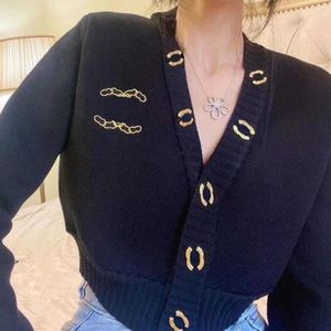 Paris moda feminina suéteres outono cardigan com decote em v botão de metal c + c letra bordado all-match designer etiqueta diária casua férias réplicas roupas malhas tops