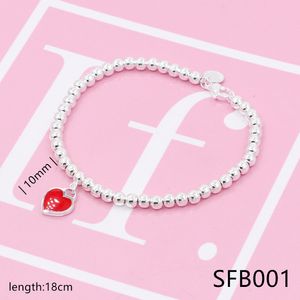 Luxury S925 Silver Bracelet Love Heart Pattern with Beads Designer Jewelry for Women Girls Valentine's Day Gifts SFB1