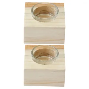 Candle Holders 2pcs Holder Tea Light Wooden Stand Creative For Home