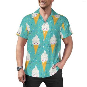 Camisas casuais masculinas bonito camisa de festa de gelo diversão comida impressão férias soltas havaiano streetwear blusas de manga curta roupas oversize