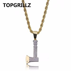 Topgrillz Hip Hop Jewelry Axe Necklacependant Copper Gold Color Plated Iced Out Micro Pave Cubic Zircon Charm för män gåvor2528
