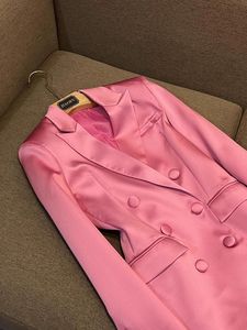 2023 outono rosa cor sólida duas peças vestido define manga longa entalhado-lapela duplo breasted blazers topo com camisola e curto sk330i