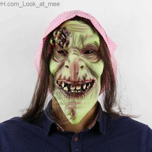 Party Masks Scary Old Witch Mask Latex with Hair Halloween Fancy Dress Grimace Party Costume Cosplay Masks Props Adult One size Q231007