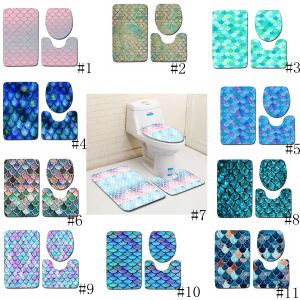 Fashion Fish Scale Printed Bath Mats 3pcs/set Anti-slip Bathroom Floor Mats Toilet Cover Rug Bathroom Carpets Mat