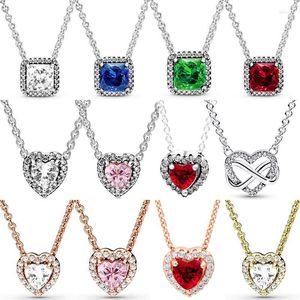 Pendants Multicolor Sparkling Timeless Elegance Elevated Heart Collier 925 Sterling Silver Necklace For Fashion Bead Charm DIY Jewelry