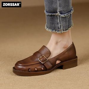 Tofflor toppläder kvinnor lägenheter skor vår mode retro lyx varumärke design slip på loafers brittisk stil kvinnlig oxford 231006