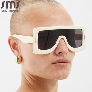 Sunglasses Brand Designer Oversized Square Women Men Trends Punk One Piece Sun Glasses Shield Eyewear Shades Da Sole Donna