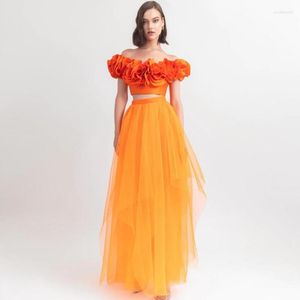 Kjolar orange hög midja tyllklänning asymmetrisk lång fest kjol fotled längd kvinna kläder elegant kväll