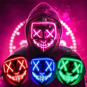 Thema Kostüm Halloween leuchtende Neonmaske LED-Maske Masque Masquerade Party Maske Glow In The Dark Purge Masken Cosplay Come pliesL231008