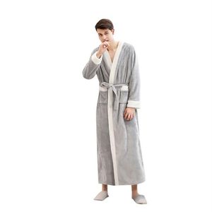 Pijamas masculinos pijamas para casais inverno alongado roupão emenda casa roupas de manga comprida robe casaco unisex engrossado 247s