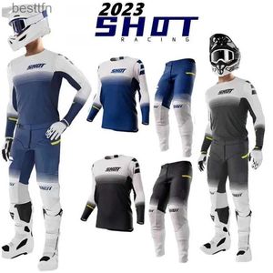 Outros Vestuário 2023 Shot MX Gear Set Motocross Racing Calças MTB Bicicleta Offroad Kits Motor Moto Terno Preto Mens HL231007