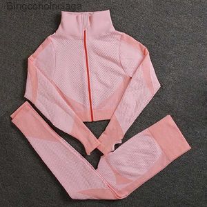 Aktive Sets Nahtlose Frauen Yoga Sets Fe Sport Gym Anzüge Tragen Lauf Kleidung Frauen Fitness Sport Gym Set Frauen Langarm yoga KleidungL231007