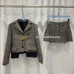 Women Stripe Print Skirt Lapel Neck Suit Jacket Letters Embroidered Warm Outerwear Single Breasted Jackets