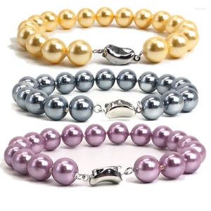 Filo OIMG 8/10mm Chiusura metabolica madre Tahitiana di perla di pavone Bracciale imitazione avanzata conchiglia grigio viola Bracciale da donna